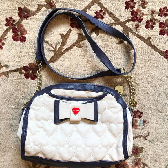 Auth Betsey Johnson White Blue Red Bow Purse Chain - Picture 2 of 13